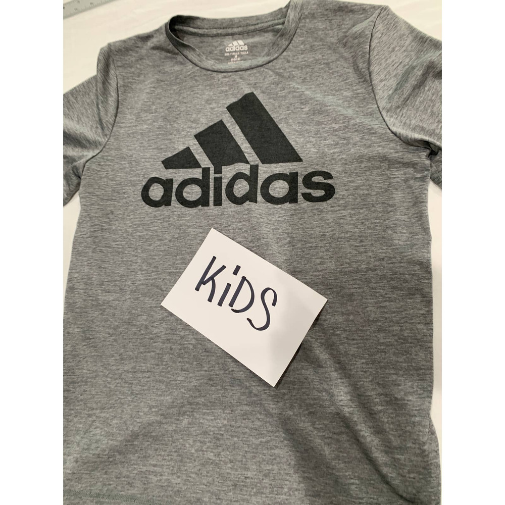 Adidas T-shirt Kids Short Sleeve Tee 3 Stripe Black Grey Size M 10-12